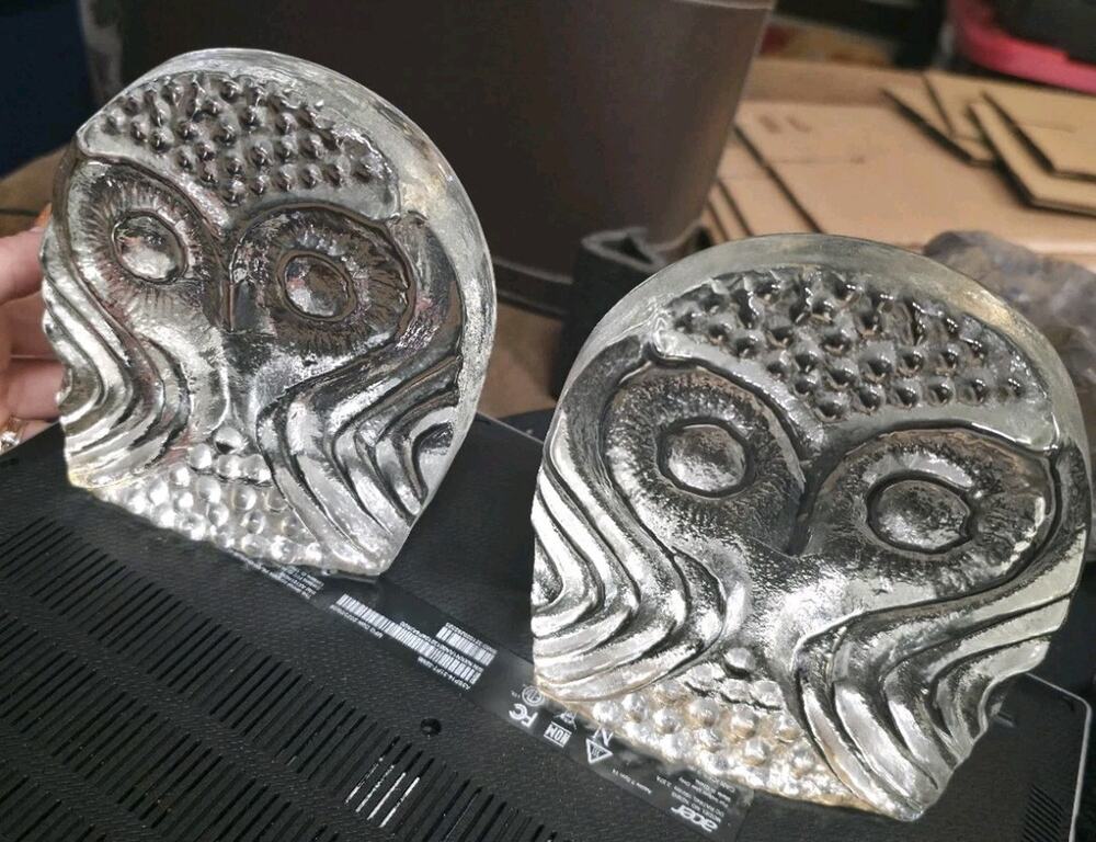 Vintage 1960s PILGRIM Clear pink Glass owl bookends sculpture Blenko Style AS IS